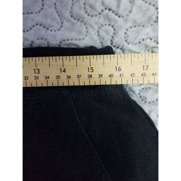Spirit Linen Blend Navy Wide leg Cropped pants Sz Med.  Comfort Waist Split Hem - Picture 7 of 9